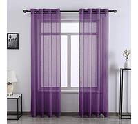 DONREN Extra Long 96 inch Length Textured Sheer Curtains for Large Windows,Grommet Soft and Touching Living Room Sweep to Floor for Villa(Royal Purple,2 Pack,52 W by 96 inches Long)