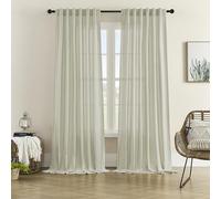 DONREN Flax Linen Curtains 84 Inch Length 2 Panels Semi Sheer Boho Curtains for Cabin Bedroom Farmhouse Living Room Rod Pocket and Back Tab Window Draperies Linen Textured 52x84 Long