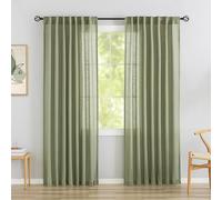 DONREN Light Green Sage Linen Back Tab Curtains 92 Inches Long 2 Panels Set for Living Room,Boho Energy Saving Semi Privacy Sheer Curtains Rod Pocket Light Filtering Curtains for Patio Door Doorway