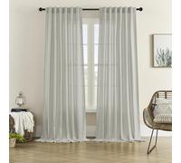 DONREN Light Grey Window Curtains 96 Inch Length for Living Room 2 Panel Back Tab Rod Pocket Drape Light Filtering Semi Sheer Linen Textured Curtain for Bedroom Modern Farmhouse Decor 50x96 Long