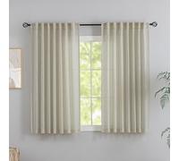 DONREN Linen Back Tab Curtains 48 Inches Long 2 Panels for Sitting Room -Modern Cottagecore Pocket Semi Sheer Privacy Drapes Hooks Belt Pleated Light Filtering Curtains W52 x L48