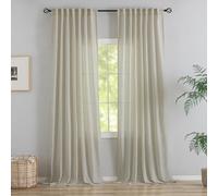 DONREN Linen Back Tab Curtains 95 Inches Long 2 Panels for Bedroom,Modern Farmhouse Hooks Belt Pleated Semi Privacy Drapes Shabby Chic Light Filtering Window Curtains W72 x L95
