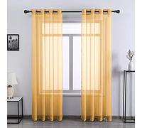 DONREN Living Room Gold Yellow Sheer Curtains Luxury Textured Look Voile Set for Bedroom Grommet Top 52 W x 84 Inch Long 2 Panels