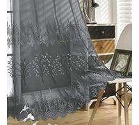 DONREN Luxury Grey Embroidery Sheer Curtain Panels for Living Room - 84 inch Length Leaf Embroidery Voile Window Curtains for Bedroom(W 52 x L 84 Inch,2 Panels)