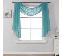 DONREN Luxury Soft Sheer Curtains Scarf for Windows - Semi Voile Window Scarf Valance,34 Inches Wide by 144 Inches Long (1 Panel,Teal)