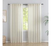 DONREN Natural Back Tab Curtains 90 Inches Long 2 Panels for Bedroom,Modern Farmhouse Hooks Belt Pleated Semi Privacy Drapes Shabby Chic Light Filtering Window Curtains W72 x L90