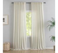 DONREN Natural Back Tab Curtains 95 Inches Long 2 Panels for Bedroom,Modern Farmhouse Hooks Belt Pleated Semi Privacy Drapes Shabby Chic Light Filtering Window Curtains W72 x L95