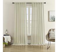 DONREN Natural Linen Blended Curtains Back Tab Window Treatments Panels Drapes for Living Room/Bedroom, Elegant Light Filtering Semi Sheer Curtains (Set of 2, 50" x 96"，Sandshell)