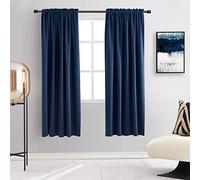 DONREN Navy Blue Blackout Curtain Panels for Short Window - 2 Pack Thermal Insulated Room Darkening Rod Pocket Curtains for Bedroom (52 by 63 Inch,2 Panels)