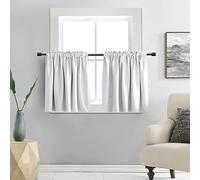 DONREN Off-White Small Window Curtain Panels Room Darkening Curtain Valances Tiers for Bathroom with Rod Pocket (42 x 24 Inch,1 Pair)