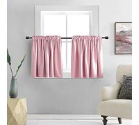 DONREN Pink Short Curtain Valances for Girls Room -Rod Pocket Solid Blackout Curtain Tiers for Kids Room (30 Inch x 24 Inch,2 Panels)