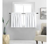 DONREN Pure White Small Window Curtain Panel for Kitchen - Curtain Tiers for Nursery with Rod Pocket (30 x 24 Inch,1 Pair)