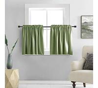 DONREN Sage Green Blocking Small Curtains 38 Inch Length for Kitchen Rod Pocket Thermal Insulated Blinds Tiers for Basement Bathroom Any Short Window 2 PCs W34 x L38 inches