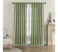 DONREN Sage Green Curtains 96 Inch Length for Living Room 2 Panel Back Tab Rod Pocket Drape Light Filtering Semi Sheer Linen Textured Curtain for Bedroom Modern Farmhouse Decor 60x86 Long