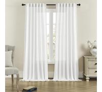 DONREN Semi Sheer Curtains 84 Inch Length for Living Room, Rod Pocket Back Tab Linen Curtains Light Filtering for Bedroom, 50" Width, White, 2 Panels