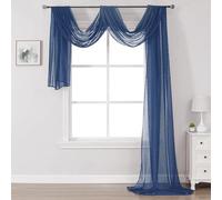 DONREN Semi Sheer Panel Curtains Scarf-Home Decor Window Sheer Valance Voile Scarf 1 Piece,34 inches Wide by 216 inches Long,Navy Blue