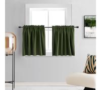 DONREN Short Half Window Curtains 30 Inches Length - Rod Pocket Small Drapes for Kitchen Over Sink Basement Room Darkening Blind Rv Camper Privacy, 2 Panels, 30 x 30 Inch Olive