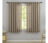 DONREN Taupe Burlap Linen Textured Curtains & Drapes for Children' Bedroom 63 Inch Length - 2 Panels Back Tab Hooks Belt Pleated Pocket Light Filtering Semi Sheer Curtain Drapes for Bathroom Window