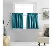 DONREN Teal Small Window Curtain Panels Room Darkening Curtain Valances Tiers for Bathroom with Rod Pocket (30 x 24 Inch,1 Pair)