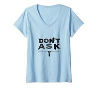 Don't Ask Typography Zipper Graphic Art V-Neck T-Shirt, Women, Baby Blue, XL