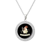 Don't Be A Chicken Round Pendant Necklace Diamond Edging Brilliant Personalized Jewelry Gifts for Women Silver-style