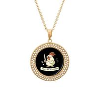 Don't Be A Chicken Round Pendant Necklace Diamond Edging Brilliant Personalized Jewelry Gifts for Women Golden-style