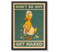 Don'T Be Shy, Get Naked Poster, Retro Animal Bathroom Print, Comedy Toilet Wall Art, A3 (Black Frame) - 45x32.8cm