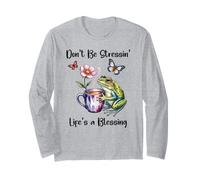 Don't Be Stressin' Life's a Blessing God Frog Cute Butterfly Long Sleeve T-Shirt