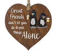 Dont Do Stupid Things Alone - Hanging Wooden Heart Sign Plaque Thank you Gifts for Women - Dark Wood Hearts Signs, Thank You Gifts, Friendship Plaque, Best Friend Birthday