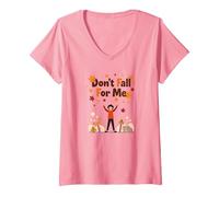 Don't Fall for Me: Autumn Humor for Clumsy Romantics V-Neck T-Shirt, Women, Pink, XL