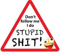 Don't Follow Me I do Stupid Shit Vinyl Sticker | Car Bumper Sticker | Joke Campervan Sticker | Funny Caravan Sticker | Stocking Filler | Funny Gift | Warning Sign | 190mm x 165mm
