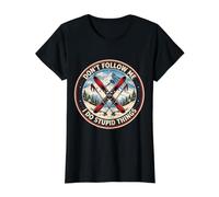 Don't Follow Me I Do Stupid Things Funny Skiing Skier Ski Value Graphic T-Shirt, Women, Black, L