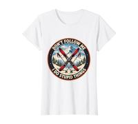 Don't Follow Me I Do Stupid Things Funny Skiing Skier Ski Value Graphic T-Shirt, Women, White, L