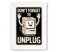 Don't Forget to Unplug Retro Framed Wall Art Print A3 (42×29.7cm) White, Wall Decor for Living Room, Bedroom, Office & Home, Ready to Hang, Art Gift