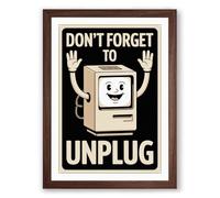 Don't Forget to Unplug Retro Framed Wall Art Print A4 (29.7×21cm) Walnut, Wall Decor for Living Room, Bedroom, Office & Home, Ready to Hang, Art Gift