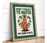 Don't Forget to Water Retro Framed Wall Art Print A1 (84.1×59.4cm) Oak, Wall Decor for Living Room, Bedroom, Office & Home, Ready to Hang, Art Gift