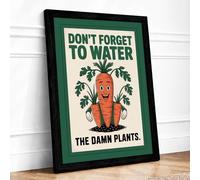 Don't Forget to Water Retro Framed Wall Art Print A2 (59.4×42cm) Black, Wall Decor for Living Room, Bedroom, Office & Home, Ready to Hang, Art Gift