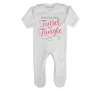 Don't get Your Tinsel in a Tangle Baby Romper Jumpsuit with feet, 3-6 Months, White