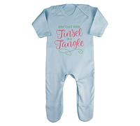 Don't get Your Tinsel in a Tangle Baby Romper Jumpsuit with feet, 6-12 Months, Pastel Blue