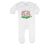 Don't get Your Tinsel in a Tangle [BCX] Baby Romper Jumpsuit with feet, 3-6 Months, White