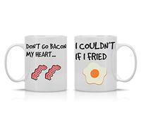 Don't Go Bacon My Heart, I Couldn't If I Fried - 11oz White Ceramic Coffee Mug Couples Sets - Funny His & Her Gifts - Husb.