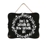 Don't Go Through Life, Grow Through Life Wooden Signs Wall Plaque Sayings Lettering Wooden Plaque Rustic Wood Wall Hanging Decor for Office Bedroom Living Room Home Housewarming Gift 8x10in