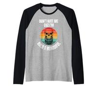 Don't Hate Me Because I'm Bald Beard Skeleton Mens Top Raglan Baseball Tee