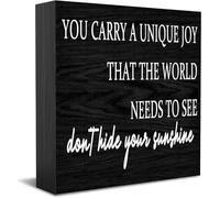 Don'T Hide Your Sunshine Home Office Decor Wooden Box Sign, Decorative Positive Office Desk Accessories Wood Plaque Wood Table Sign For Tv Cabinet Shelf 5 X 5 Inch