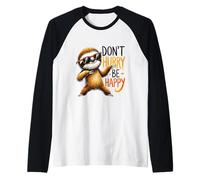 Don't Hurry Be Happy Sloth Sunglasses Relaxed Animal Raglan Baseball Tee