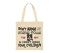 Don't Judge my pet & i won't judge your children Funny Animal Art print themed Eco-Friendly Tote Bag for Animal Lovers-Cotton Shopping Bag. (Border Collie)