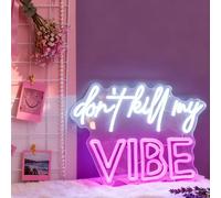 Don't Kill My Vibe Neon Sign - USB Powered Wall Table Decor for Bedroom Party Dorm Living Room Office, White Pink Dual-Color LED Neon Light Aesthetic Accent, 16.5 x 11.8 in