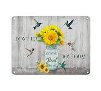 Don't Let Anyone Steal Your Joy Today Metal Sign Sunflower Hummingbirds Spiritual Words Letters Aluminum Sign 12x16in Rustic Country Iron Painting For Garage People Cave Shop Bar