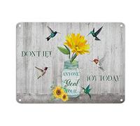 Don't Let Anyone Steal Your Joy Today Tin Sign Sunflower Hummingbirds Inspiration Lettering Saying Aluminum Sign 12x16in Rustic Chic Wall Poster Decor For Country Home Kitchen Restaurant