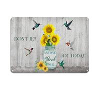 Don't Let Anyone Steal Your Joy Today Tin Sign Sunflower Hummingbirds Inspired Sayings Lettering Metal Wall Art 10x14in Vintage Country Plaque Sign Decor For Home Kitchen Bathroom Man Cave